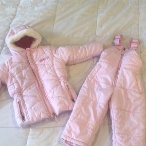 Girls pink snowsuit and coat, size 24 mos. Weatherproof brand